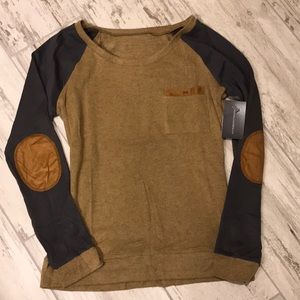 Long sleeve Gray and Dark Mustard top